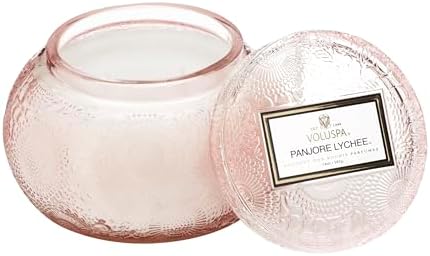 Voluspa Panjore Lychee, Glass Chawan Bowl Candle, 14 oz, 50 Hour Burn Time, Coconut Wax for Clean Burning, Handcrafted in the USA
