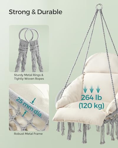SONGMICS Hanging Chair, Boho Swing Chair with Large, Thick Cushion