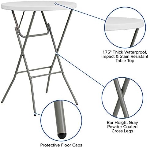 Flash Furniture Elon 32' Round Folding Bar Height Table for Parties and Commercial Events, Indoor/Outdoor Plastic Tall Round Table, White | Lightweight, Easy Storage, Commercial Grade