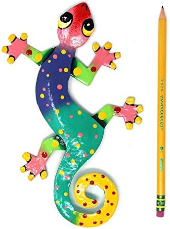 Global Crafts 8" Painted Gecko Recycled Haitian Metal Wall Art Blue Green, Florida
