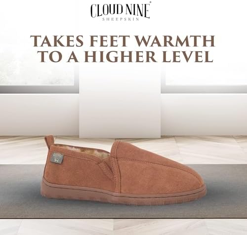 Cloud Nine Men's Romeo Sheepskin Slippers with Suede Upper | 100% sheepskin lining, suede leather, TPR sole, slip-on design, breathable warmth, indoor/outdoor versatility