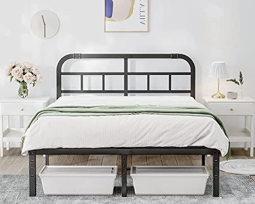 Queen 14" Heavy Duty Metal Platform Bed Frame with Headboard