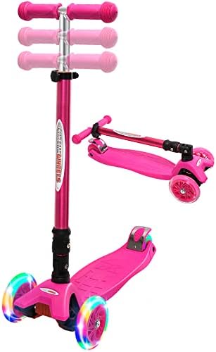 ChromeWheels Foldable Scooters for Kids, Deluxe Kick Scooter 4 Adjustable Height 132lbs Weight Limit 3 Wheel, Lean to Steer LED Light Up Wheels