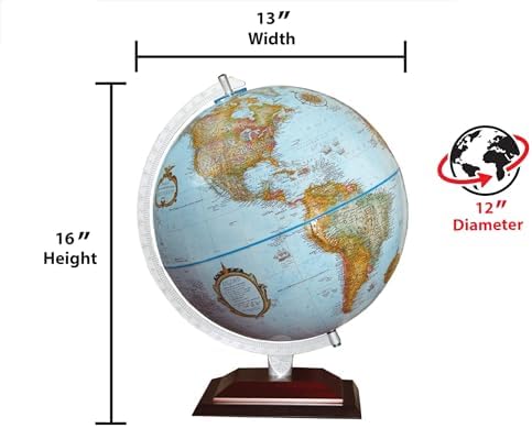 Replogle Aragon Globe, 12" Desktop World Globe, Raised Relief, Up-to-date Cartography, Smart Intelli-enabled World Map, Made in the USA, Blue
