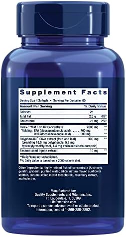Life Extension Super Omega-3 EPA/DHA Fish Oil, Sesame Lignans & Olive Extract – Heart Health, Brain Health, Inflammation Health Support, Gluten-Free, Easy to Swallow, Non-GMO, 240 Softgels