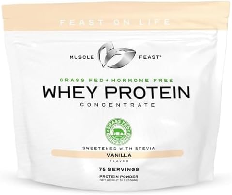 Muscle Feast Grass-Fed Whey Protein Concentrate Powder, Vanilla (2lb) | All Natural, Hormone Free Pasture Raised Whey Protein Powder for Women & Men, Clean, Non-GMO, Delicious Whey Concentrate