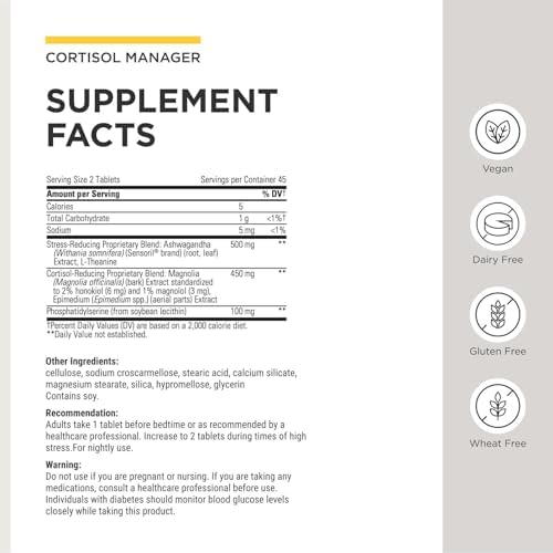 Integrative Therapeutics Cortisol Manager - Balance Cortisol & Support Relaxation for Restful Sleep* - Includes Ashwagandha & L-Theanine for Confidence with Less Stress* - 30 Tablets