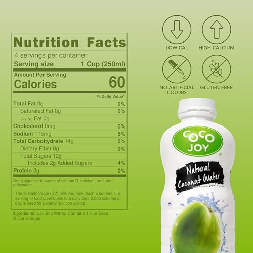 CoCo Joy Natural Coconut Water, Low-Calorie, High-Calcium, Nutrient-Rich Drink 12 pack