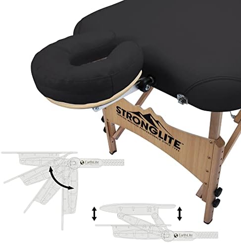 STRONGLITE Portable Massage Table Package Shasta - All-In-One Treatment Bed w/ Adjustable Face Cradle, Pillow & Carrying Case, Black