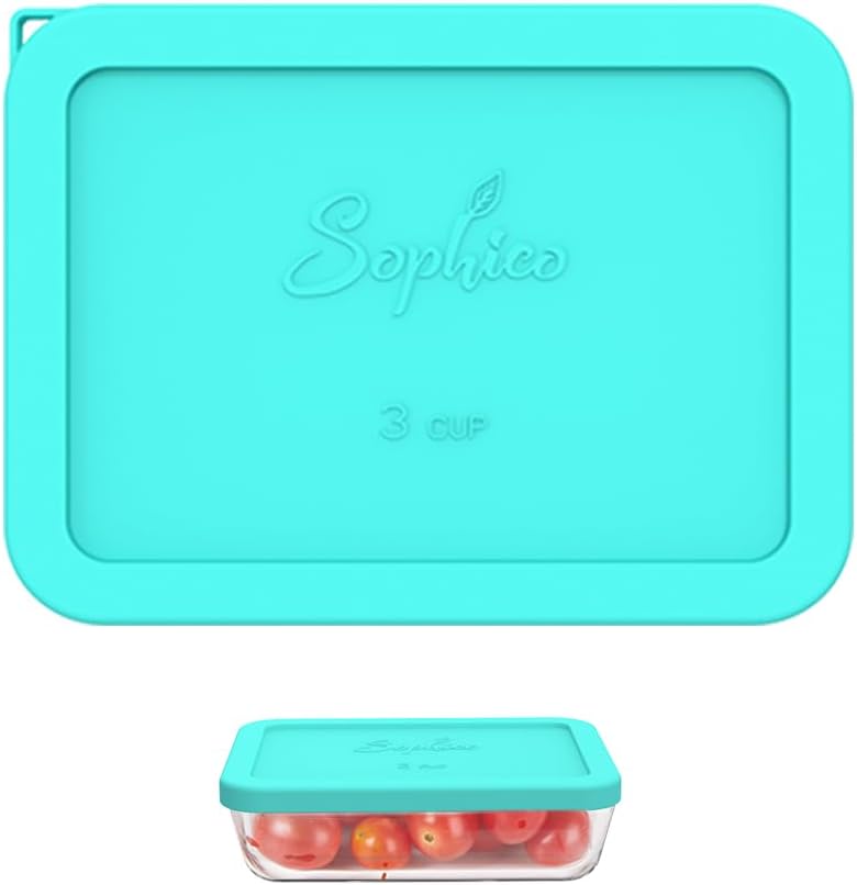 SOPHICO 3 Cup Rectangle Silicone Replacement Lids for Pyrex 7210-PC Glass
