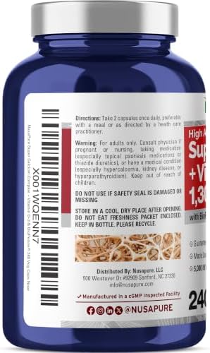 Super Calcium with Vitamin D3 Non GMO 1300 mg 240 Veg Capsules -120 Serves | Calcium Citrate Complex, Supports Nutritional Supplementation, Vegan