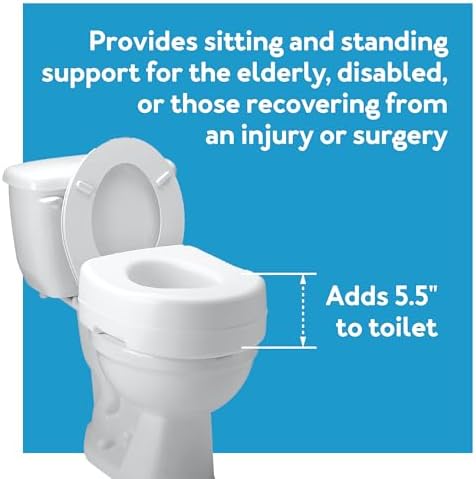 Carex Toilet Seat Riser, Adds 5 Inches of Height, Elevated and Raised Toilet Seat with 300 lbs Capacity, Standard Riser for Elderly and Handicap