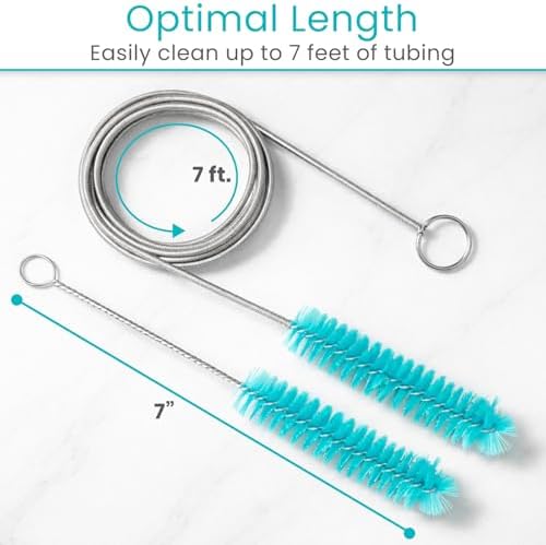 Vive CPAP Tube Cleaning Brush - Stainless Steel Cleaner for Mask and Pipe | Wire Bristle Solution - for 7 Foot Hose and 22 mm Diameter - Portable