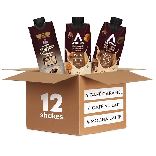 Atkins Café au Lait Iced Coffee Flavored High Protein Shake, Low Sugar and Low Carb, Keto Friendly, Ready to Drink Protein Drink, Gluten Free