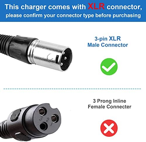 36V 1.8A Female 3-Pin XLR Lead Acid Battery Charger with 3-Prong Inline Power Supply Cord for 36V Boreem Jia, Minimoto, Rad2Go, Electric Scooter, ATV