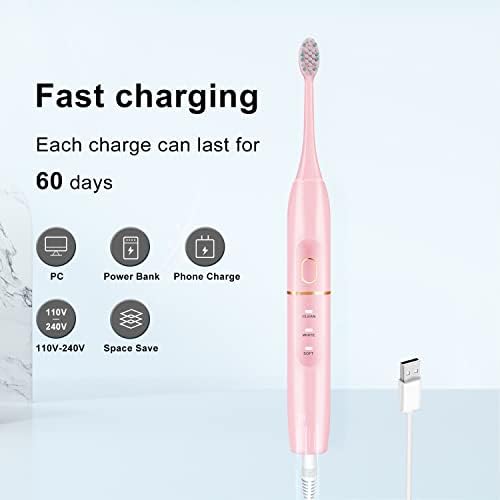 kingheroes Electric Toothbrush Set, Comes with 8 Brush Heads & Travel Case, 4 Modes with 2 Minutes Built in Smart Timer, One Charge for 60 Days