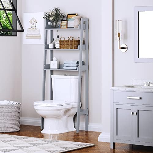 UTEX Over The Toilet Storage Shelf, 3-Tier Bathroom Organizer, White | FSC-Certified MDF, Open Ladder Design, Adjustable Lower Crossbar, Anti-tip Hardware, 33-Inch Clearance, Raised Side Guards