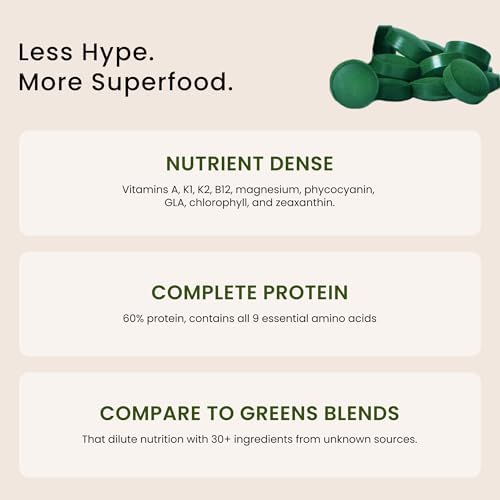 Nutrex Hawaii Pure Hawaiian Spirulina Tablets, Vegan, 500 mg, 400 Count | Spirulina Farm Grown in Kona, Hawaii, Non-GMO, Glyphosate Residue Free, 3rd Party Tested, 60% Protein, Superfood Supplement