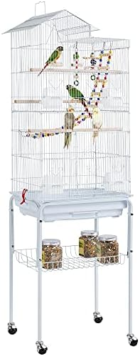 Yaheetech Bird Cage 64'' Medium Small Parrot Parakeet Bird Cages with Detachable Rolling Stand for Parrot Lovebirds Finches Parakeets Budgie Parrotlet Conures, Pet Flight Birdcage