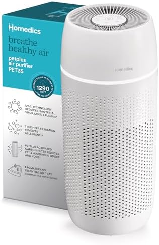 Homedics 5-in-1 PetPlus UV-C Air Purifier, HEPA Filter for 266 Sq Ft Room