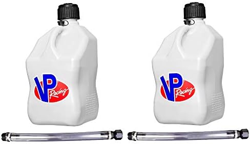 VP Racing 3522-CA, 5.5 Gallon Square Motorsport Jug, White & 14" Standard Hose (2 Pack)