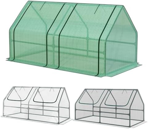 Aoodor 6 x 3 x 3 ft Mini Greenhouse with 2 Zipper Doors, Water-Resistant, UV-Protected for Flowers, Vegetables, and Herbs, Green