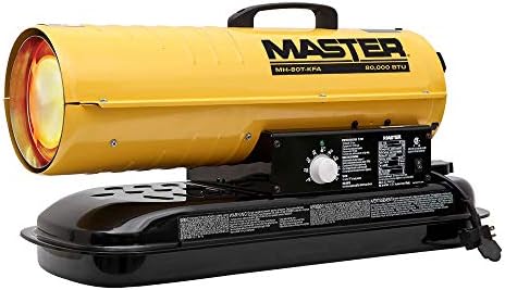 Master MH-80T-KFA 80, 000 BTU Kerosene/Diesel Portable Gas Forced Air Heater w/Thermostat - 1/8hp Floor Mount Salamander Heater Fan for Workshop
