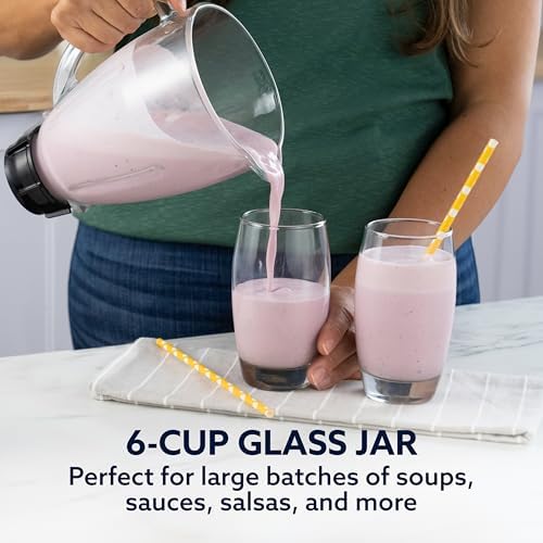 Oster Pro 1200 Smoothie Blender with Glass Jar & 24oz To-Go Cup, Countertop Kitchen Blender with 7 Speeds, 1200W Power, Brushed Nickel