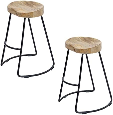 The Urban Port 24 Inch Wooden Saddle Seat Barstool