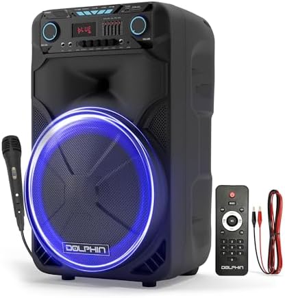 Dolphin Large Bluetooth Party Speaker with Wired Microphone, 15" Woofer | 140W Output, WaveSync Pairing, X-Bass, Digital EQ, USB, SD, FM & AUX Inputs