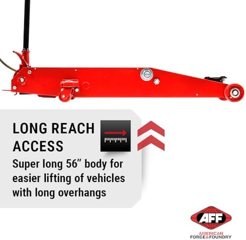 AFF 10 Ton Air Hydraulic Long Chassis Jack - for Long Overhang Vehicles | 10 T Floor Jack with Foot Pump & 3-Position Lock Handle - Ideal for Repair Shops, Bus & Truck Fleets, Heavy Duty Equipment