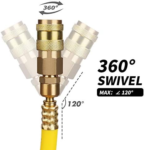 Air Compressor Hose 3/8 in x 50 ft Hybrid Rubber & PVC Hose with 1/4 in MNPT Swivel End Connector and Quick Universal Industrial Coupler & Plug Kit