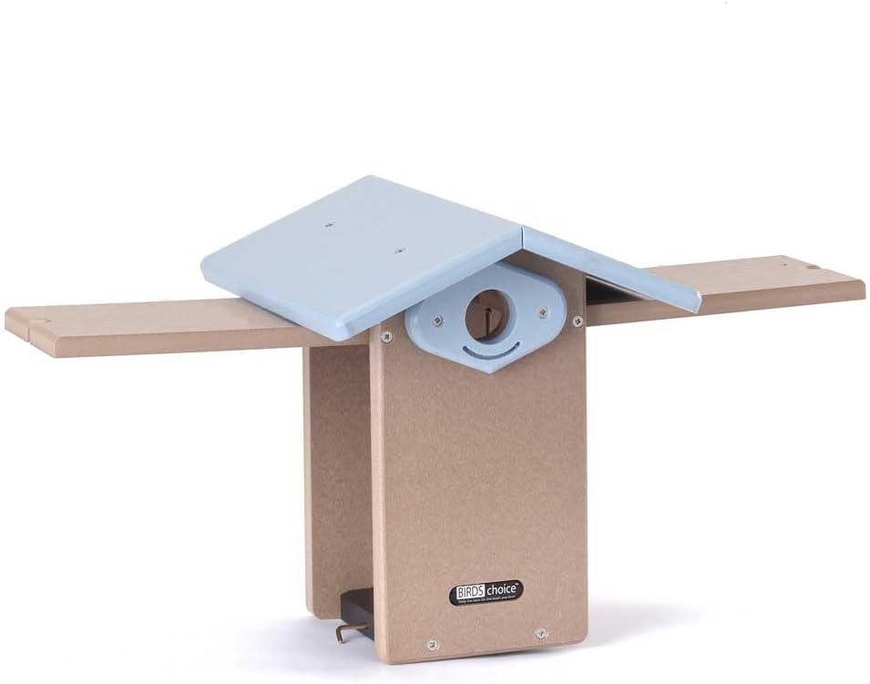 Birds Choice Ultimate Bluebird House, 1.5" Hole | Taupe & Blue | Durable Recycled Plastic Nesting Box, Weather-Resistant for Backyard Bluebirds, 11in x 8.5in x 12.625in