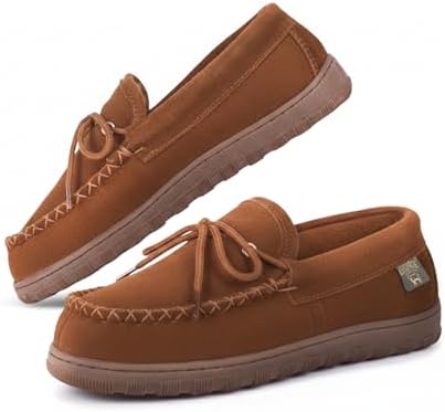 Cloud Nine Sheepskin Men's Moccasin Slippers - Classic Comfortable Slip-On Slippers for Men with Removable Insole