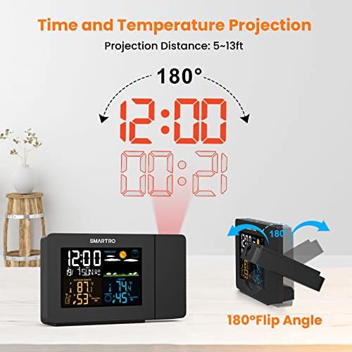 SC91 Projection Alarm Clock for Bedrooms with Weather Station | Wireless Indoor Outdoor Thermometer, Temperature Humidity Monitor Gauge Hygrometer