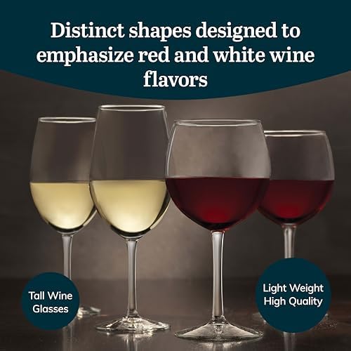 Libbey Vineyard Reserve Wine Glasses Set of 12, Red & White Clear Stemware | 119.7 oz and 18 oz Capacities Designed to Enhance Wine Flavors with Dishwasher-Safe Cleanup