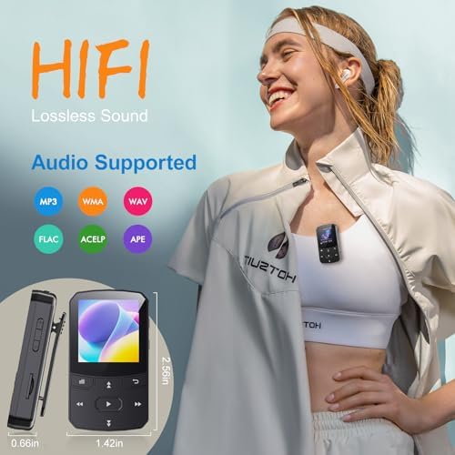 RUIZU 64GB Clip MP3 Player with Bluetooth 5.3, Lightweight 1 oz | Portable Music Player for Sports Running, Physical Buttons, FM Radio, Voice Recorder, Sleep Timer, Up to 128GB microSD Card