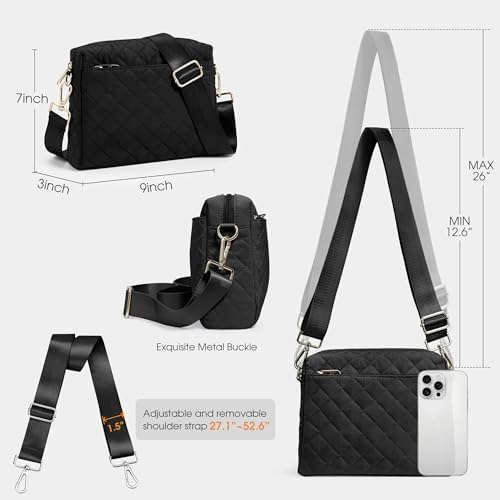 KALIDI Mini Quilted Crossbody Bag for Women Ladies Puffer Cross Body Purse | Nylon Lightweight Women's Shoulder Handbag with Wide Strap for Travel Vacation Casual Everyday Errands