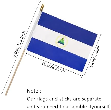TSMD Nicaragua Stick Flag Nicaraguan Small Mini Hand Held Flags,5x8 Inch,12 Pack