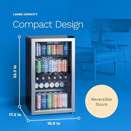 hOmeLabs Beverage Refrigerator and Cooler - Mini Fridge with Glass Door for Soda Beer or Wine - 120 Cans Capacity - Small Drink Dispenser Machine