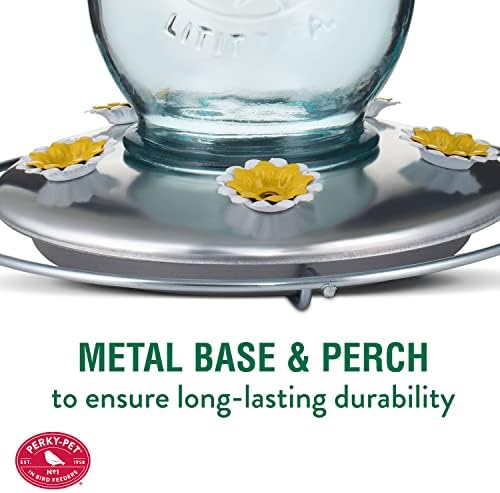 Perky-Pet Mason Jar Hummingbird Feeder, 32 oz Nectar Capacity | Vintage Style Glass Bird Feeder, 5 Flower Feeding Ports, Outdoor Garden Backyard Wildlife