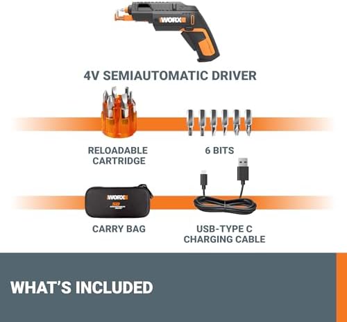 WORX Cordless Screwdriver, 4V 6-Bit Cartridge with Screw Holder, WX255L