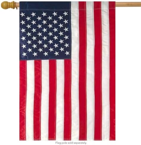 Tea Stained Applique & Embroidered American Flag House Flag USA 28" x 50"