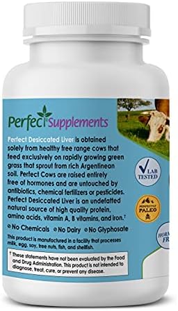 Perfect Supplements – Perfect Desiccated Liver – 120 Capsules - Undefatted Beef Liver – Natural Source of Protein, Iron, Vitamins A & B