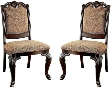 Furniture of America Ferrara Elegant Dining Chair, Brown Cherry, Set of 2 (IDF-3319F-SC)