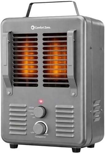 Comfort Zone Electric Portable Milkhouse Style Utility Space Heater with Adjustable Thermostat, Overheat Protection, and Safety Tip-Over Switch, Ideal for Garage or Greenhouse, 1,500W, CZ798