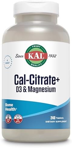 KAL Cal-Citrate+, Calcium Citrate Plus Vitamin D-3 and 500 mg of Magnesium, Healthy Bones and Teeth Support, Gluten Free and Lab Verified for Quality