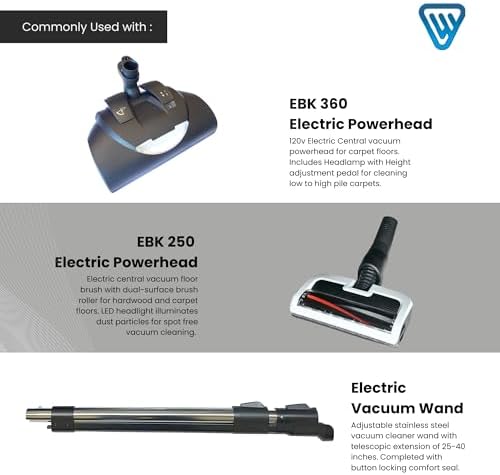 Wessel 30ft Direct Connect Central Vacuum Hose, Dual-Voltage, Crushproof | 120V powerhead & vacuum 3-way switch control; 2-prong connector; ergonomic 360-degree swivel handle; airflow control valve