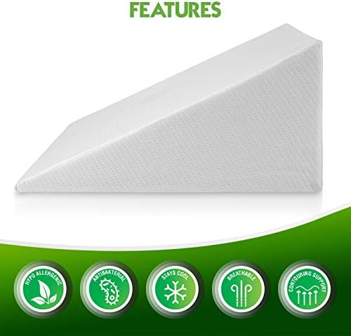 Abco Bed Wedge Pillow for Sleeping - Memory Foam Top - Reduce Neck & Back Pain, Snoring, Acid Reflux, Respiratory Problems - Ideal for Sleeping