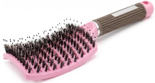 Boar Bristle Detangler Vent Hair Brush for Blow Drying, Curved Vented Paddle Detangling Brush for Women Men